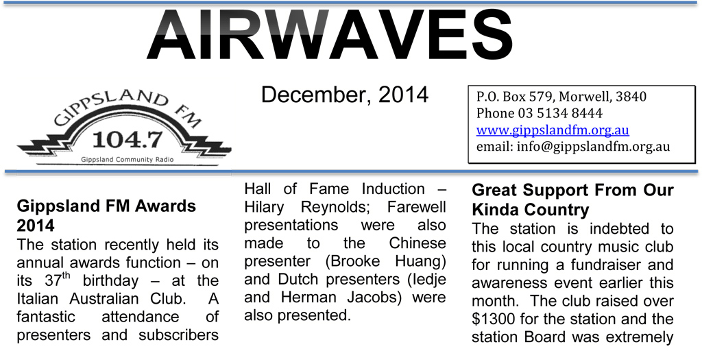 Download the Airwaves December 2014 Newsletter